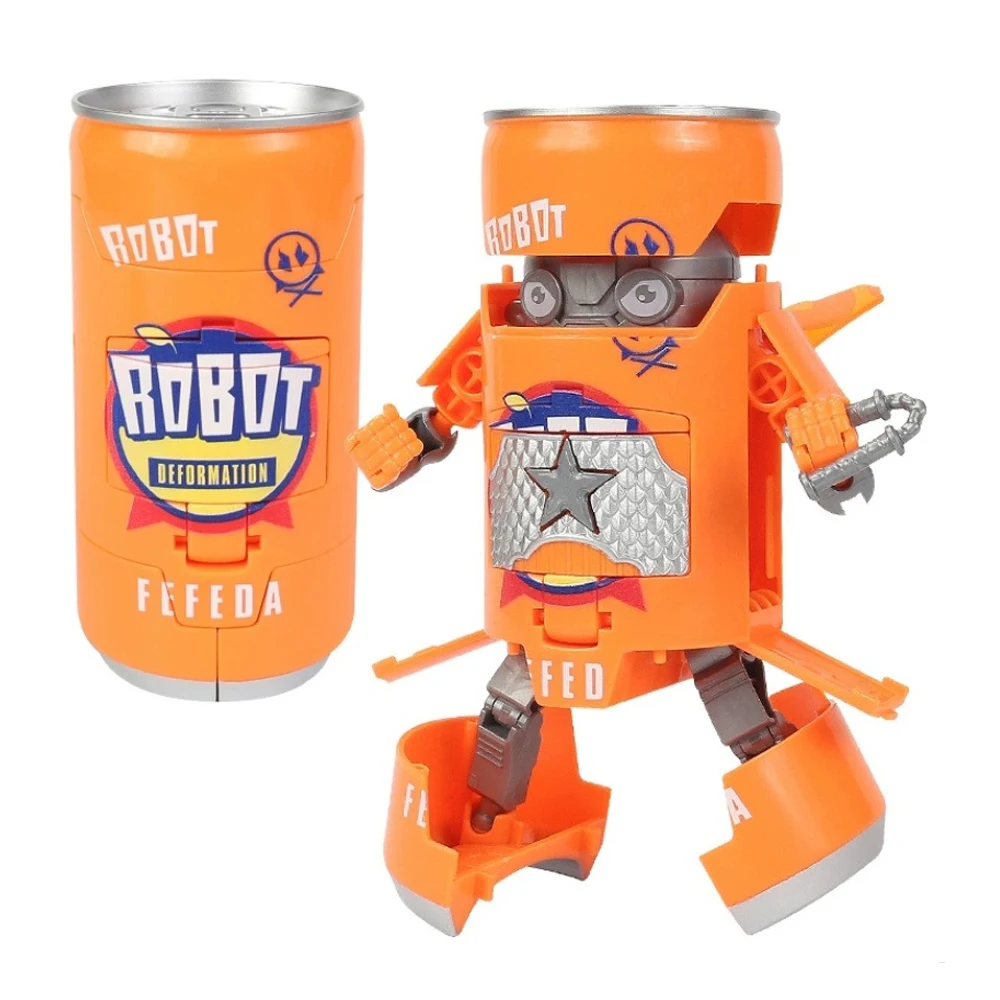 캔 모양의 변형 로봇 액션 피규어 크리 에이 티브 전사 모델 교육 장난감 생일을위한 음료 로봇 장난감 변형