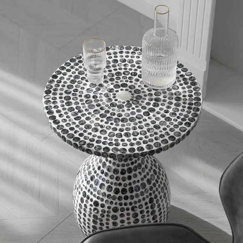 European High-end Medieval Shell Coffee Tables Living Room Sofa Side Tables High-end Wabi-sabi Furniture Side Round Table