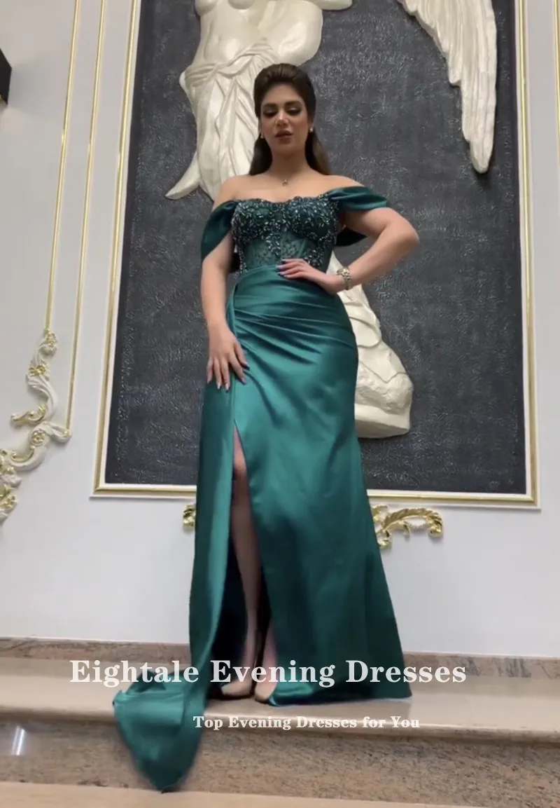 Eightale Plus Size Evening Dress for Wedding Party Satin Beaded Appliques Off the Shoulder Mermaid Prom Gowns Customzied Dress