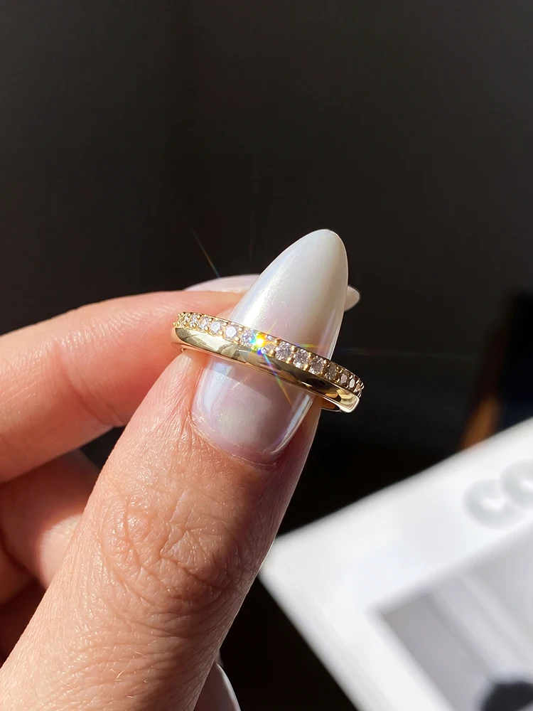 Glänzende Echte Moissanit-Diamant Runde Eheringe für Damen Verlobungsfeier Luxus Mode Minimalismus Schmuck – Detail 2