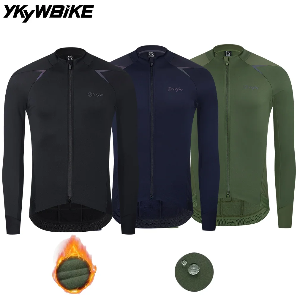 

YKYWBIKE Men's Cycling Jacket Anti-Splash Bicycle Jersey Windproof Long sleeved fleece Sports Shirt Thermal Road Bike Clothes