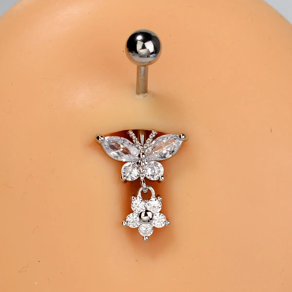 

Butterfly Belly Button Ring Surgical Steel Navel Rings Pink Zircon Umbilical Ring Hypoallergenic Tummy Ring Piercing Jewelry