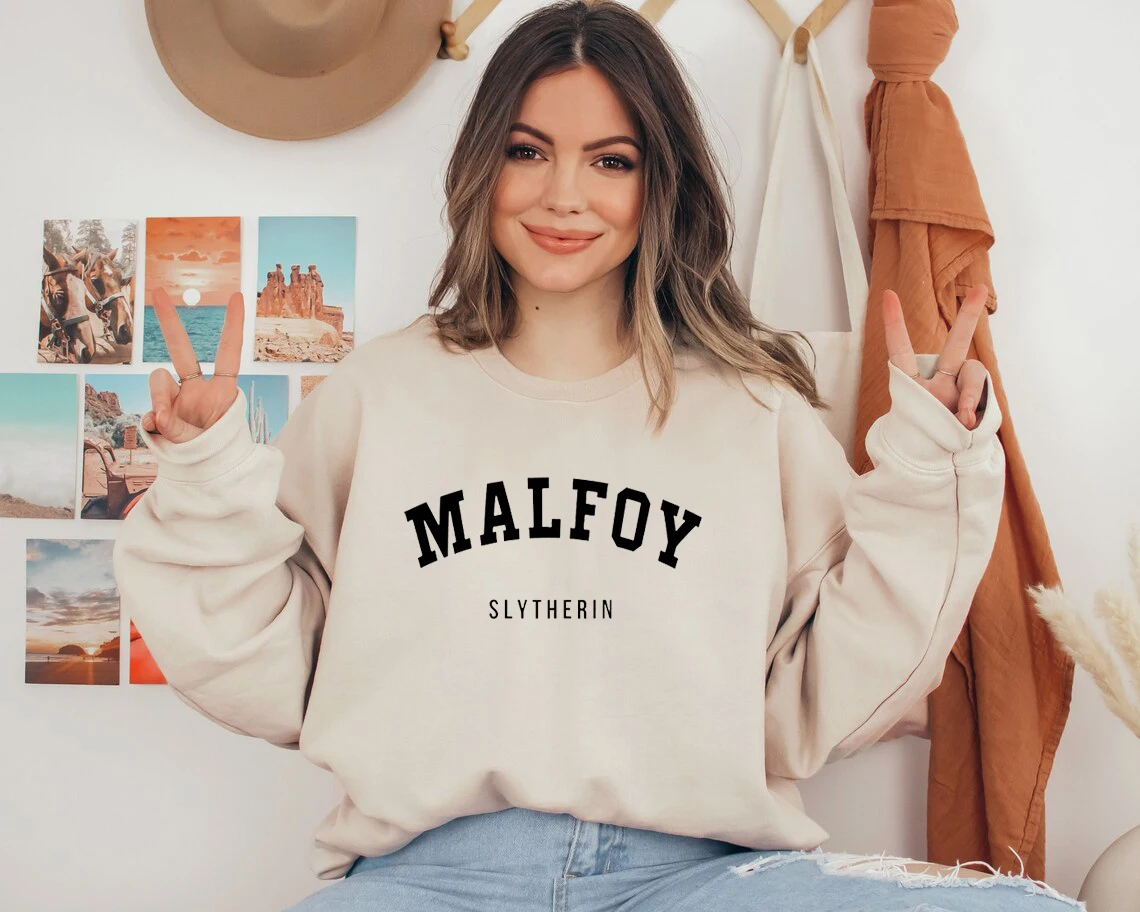 Malfoy Fashion Simple Letter Sweatshirt Women Slim Fit New Style Sportswear Fashion Clothing Round Neck Street Style Hoodi
