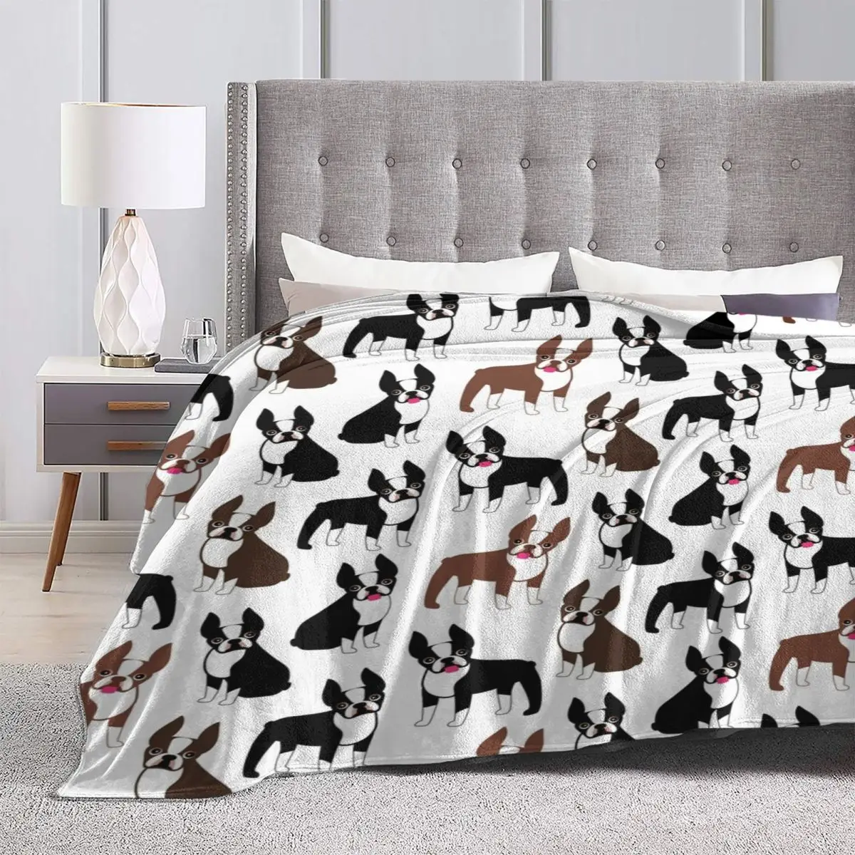 Boston Terriers Flannel Blankets Funny Dog Soft Durable Throw Blanket for Living Room Travel Office Bedspread Sofa Bed Cover