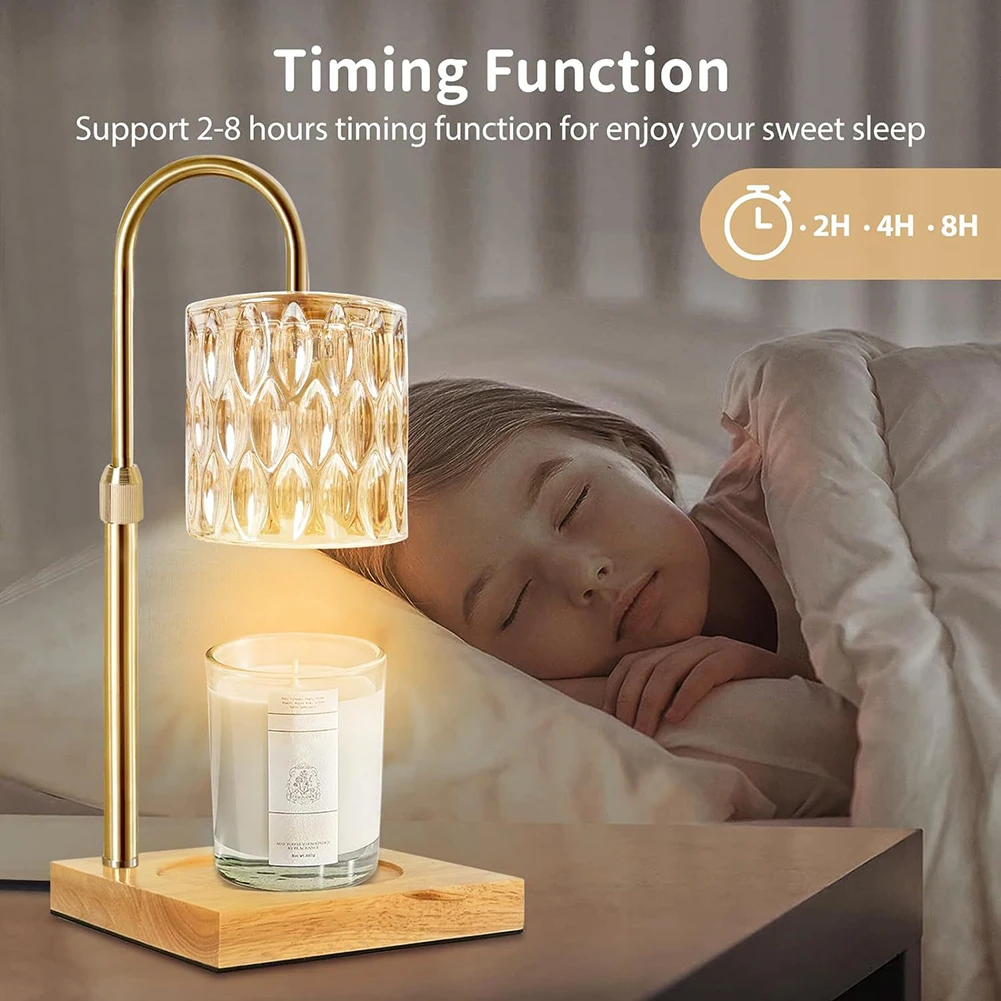 

Dimmable Candle Warmer Lamp With 2/4/8H Timer Function Height Adjustable Top-Down Uniformly Melting Wax Warmer Heat Lamp