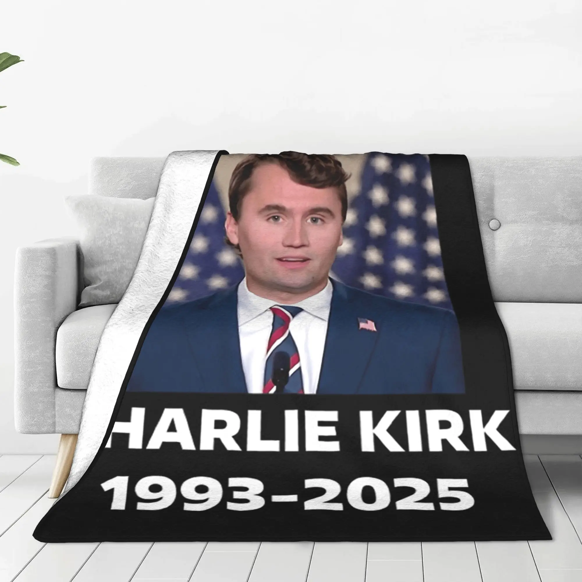 Charlie Kirk death Blanket Quality Warm  Throw Blanket Winter Students Couch Chair Sofa Bed Pattern Bedspread