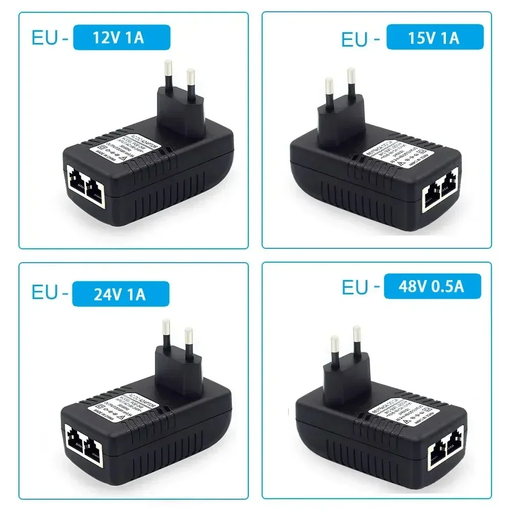 Adaptador de corriente POE para cámara CCTV, inyector Ethernet de 12V/15V/24V/48V, 1A /0.5A, POE para fuente de alimentación de cámara IP CCTV, adaptador Ethernet, enchufe de la UE