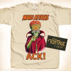 Mars Attack ACK T shirt Tee Natural Vintage Cotton Movie Poster Beige All Sizes