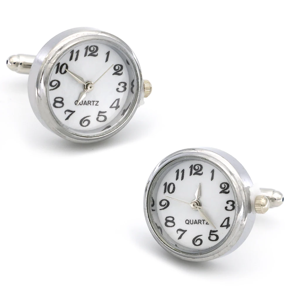 Men's Cufflinks Functional Watch Design With Battery Silver Color Quality Copper Cuff Links Wholesale&retail