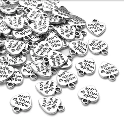 100pcs Letter Heart Charm Word Made With Love Charm Pendant For Women Men DIY Gift Jewelry Making Accessories 13*10mm