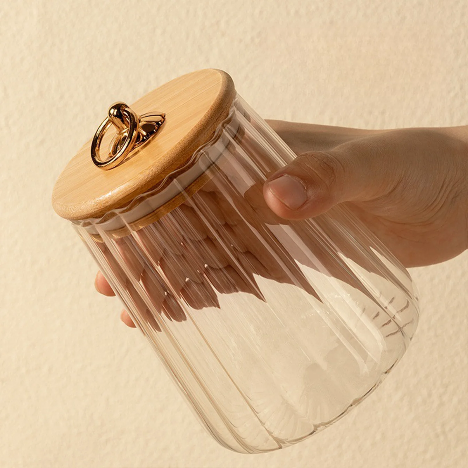 

Kitchen Glass Container Wood Sealing Lids Tea Caddies Jars Sealed Glass Jar with Spoon Coffee Bean Seasoning Storage Bottle