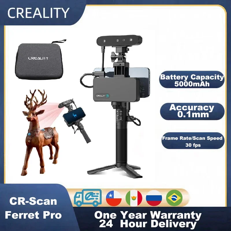 Creality CR-Scan Ferret Pro WiFi 3D Scanner Handheld  24-bit Anti-shake tracking 0.1mmAccuracy Wireless Scanning for iOS Android