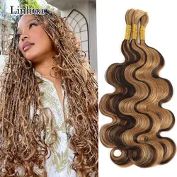 Linhua-trenzas bohemias para ganchillo, cabello humano trenzado a granel, Micro sin nudos, doble dibujado, P4/27