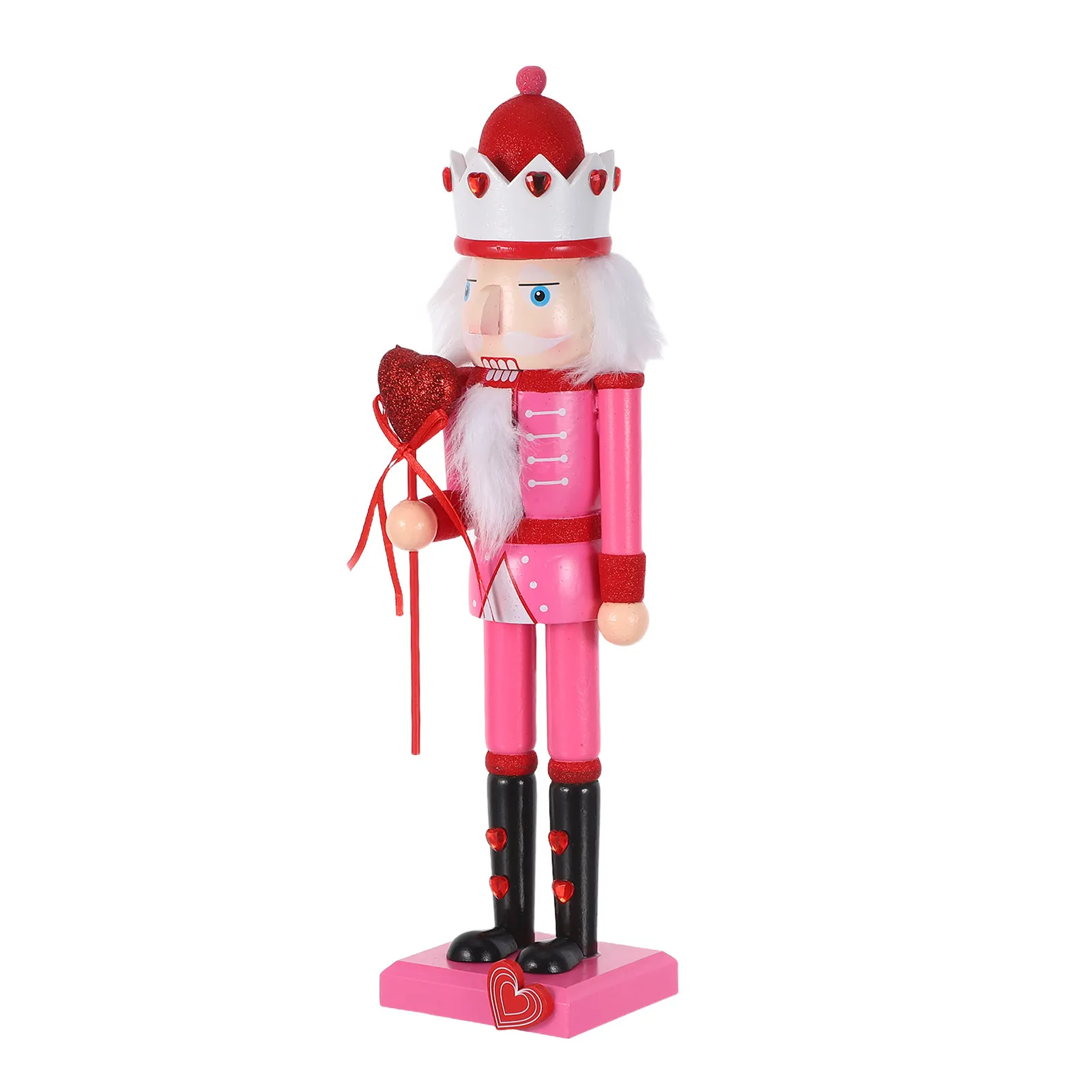 Wooden Nutcracker Soldier 37Cm Valentine Pink Desktop Mantel Table Holiday Decoration Seasonal Nutcracker Display