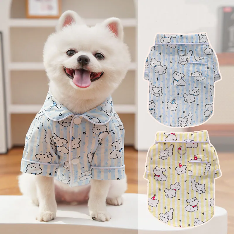 

Animal Pattern Dog Clothes Spring Summer Blue Yellow Dog Shirt Sleepwear Clothing For Small Medium Dogs Chihuahua Puppy T-Shirts