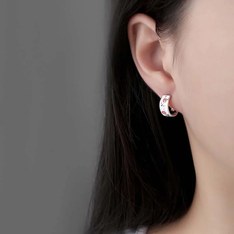 2024 New Fashion Silver Color Tulip Hoop Earrings for Women Elegant Sweet Enamel Dropping Oil Flower Huggies Ear Buckle Jewelry