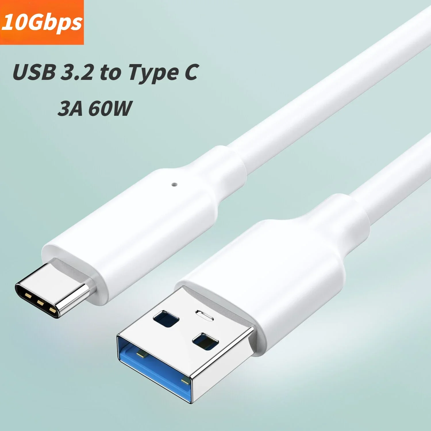 White USB3.2 10Gbps Type C Cable USB A to Type-C 3.2 Data Transfer USB C SSD Hard Disk Cable PD 60W 3A Quick Charge 3.0 Cable 1m