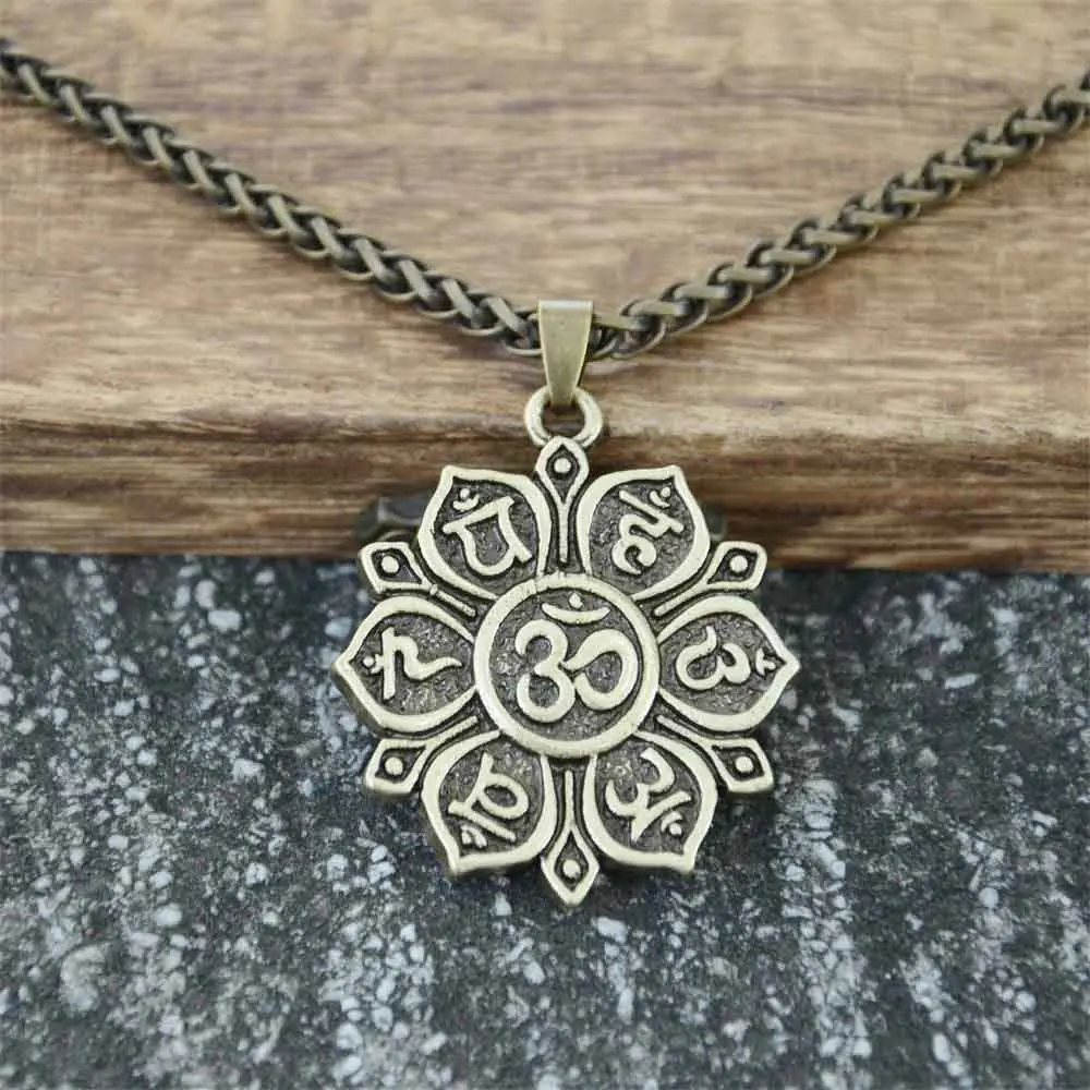 OHM OM AUM-collar con colgante de Buda para mujer, flor de loto de Yoga, Mandala religioso, joyería de budismo