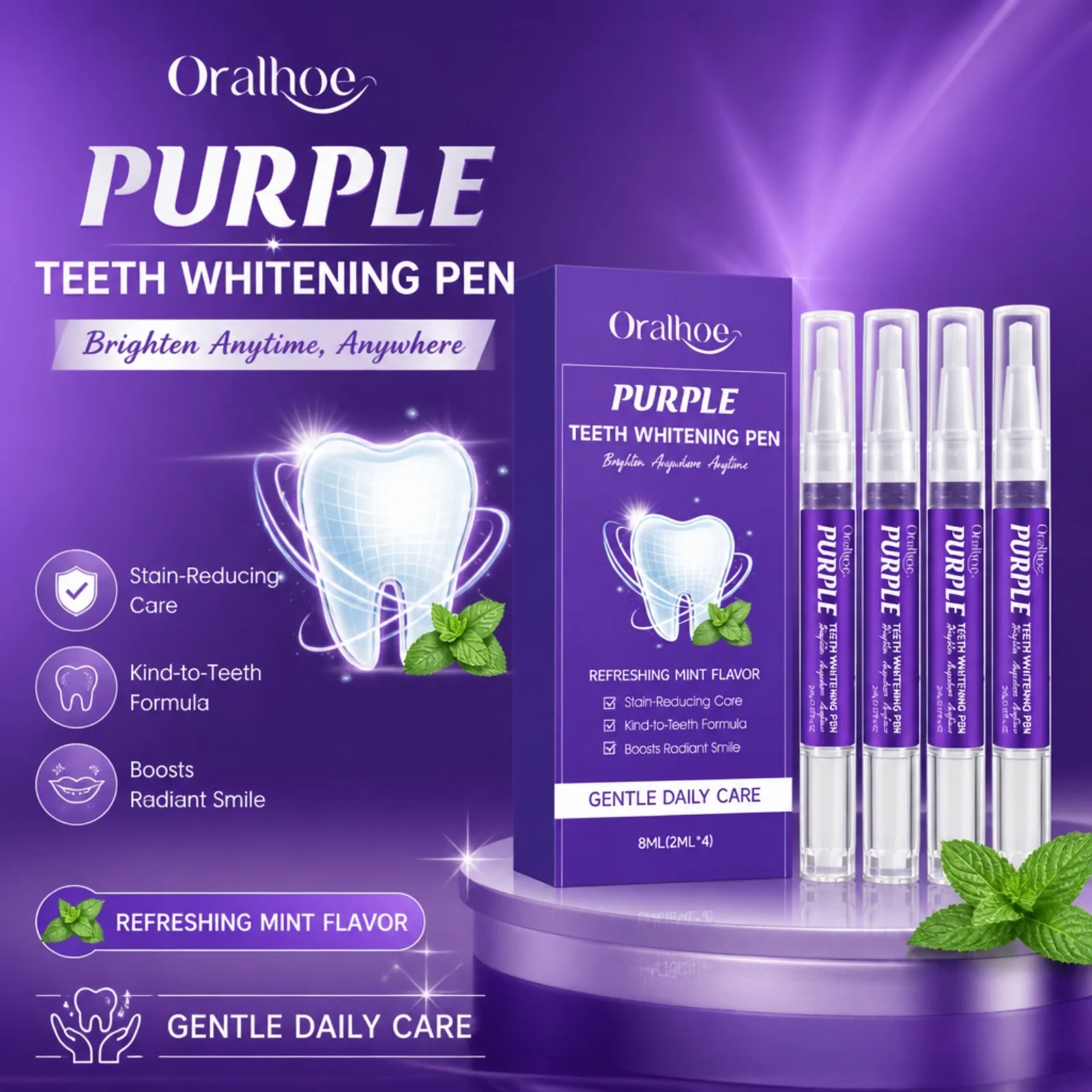 Purple Teeth Whitening Pen Professional Purple Teeth Whitening Gel for Rapid Stain Removal, Fresh Breath Toral Care Essence