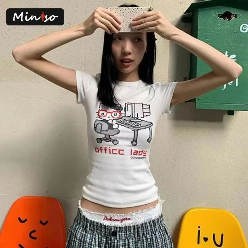 

Sanrio Hello Kitty Girl Animet Shirt Y2K Kawaii Women Clothes Short Sleeve Slim Short Sleeve Japan Style Summer Tops Leisure New
