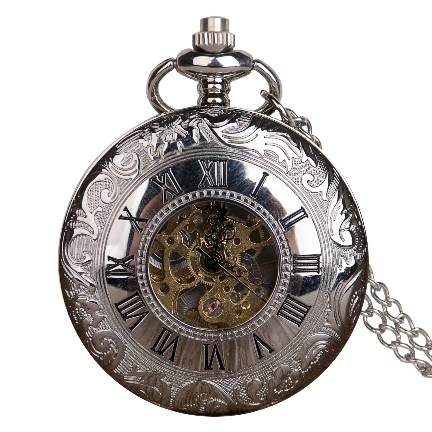 Luxury Silver Mechanical Pocket Watch Personalised Vintage 2 Sides Open Case Hot Selling Hand Wind Fob Watch relojes de bolsillo