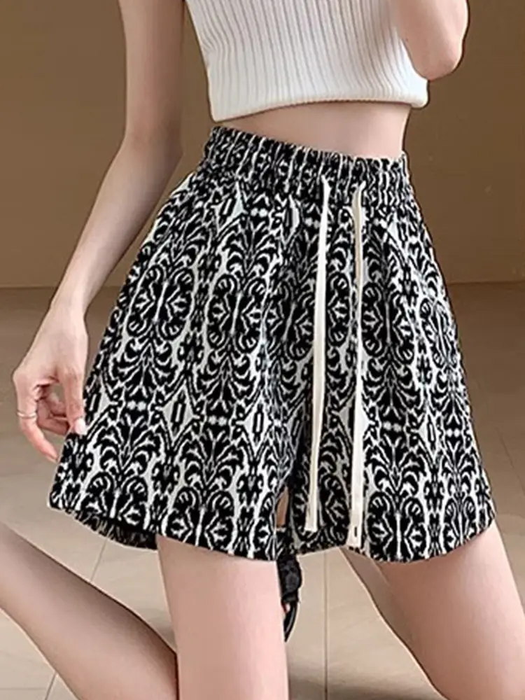 Chinesischen Stil Drucken Breite Bein Shorts für Frauen Dünne Sommer Lose Sport Freizeit 3/4 Hot Pants