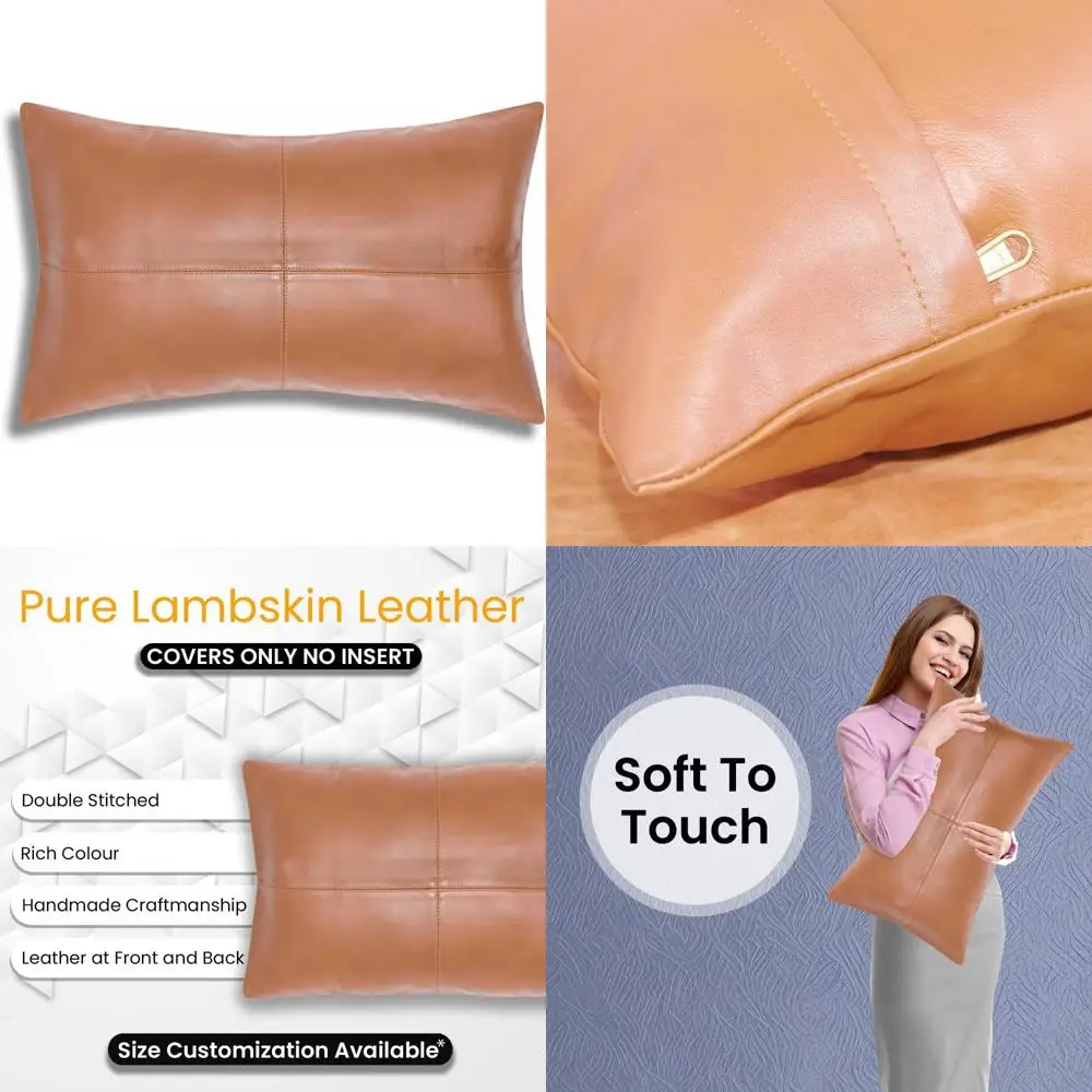

100% Lambskin Leather Pillow Cover - Sofa Cushion Case - Elegant Decorative Throw Covers for Living Room and Bedroom