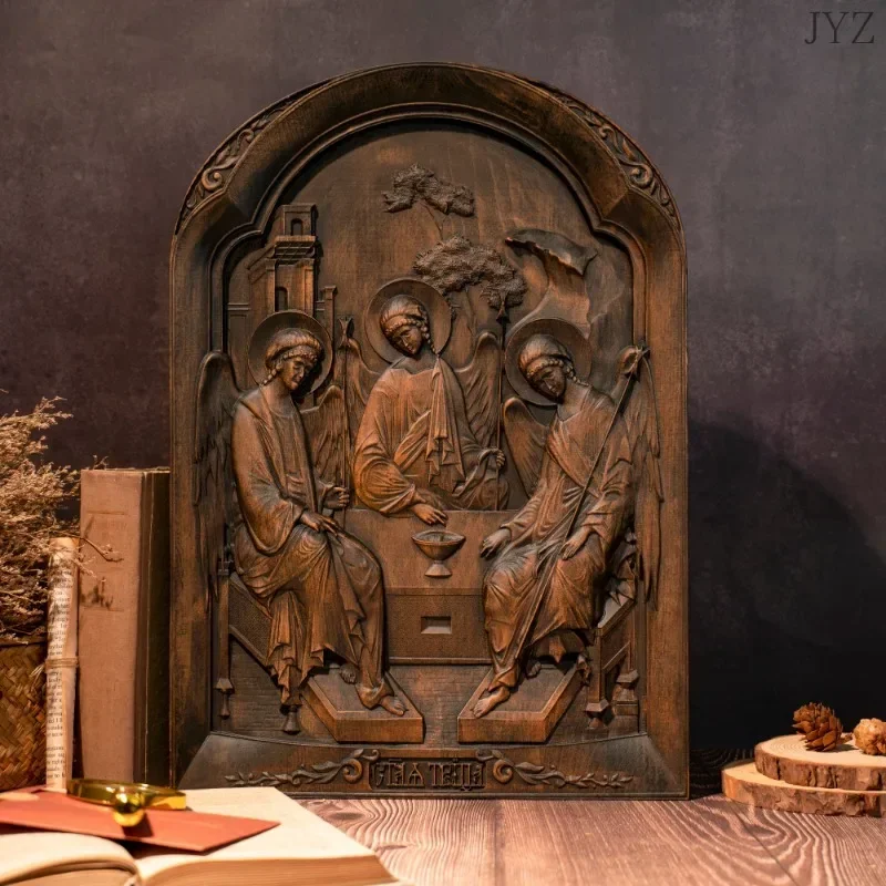 

LT T Icon wood carving ornament Holy Father Son Holy Spirit wood living room wall decoration