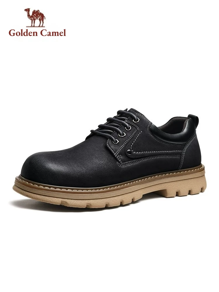 Golden Camel Men's Outdoor Casual Shoes 2026 Autumn Low Cut Wear-Resistant Thick Soled Leather Shoes Comfortable Workwear Shoe