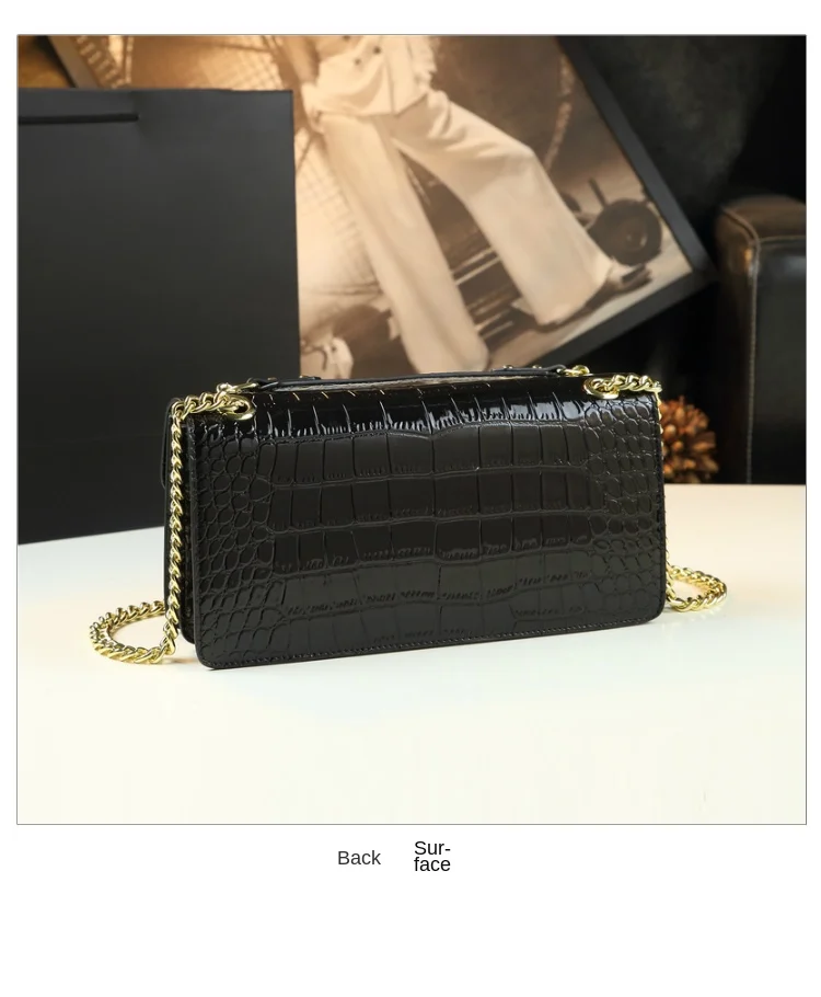 Crocodile Pattern 2023 Women\'s Bag Ladies Small Chain Handbag Niche Design Crossbody Genuine Leather Underarm Bag Mother Bags