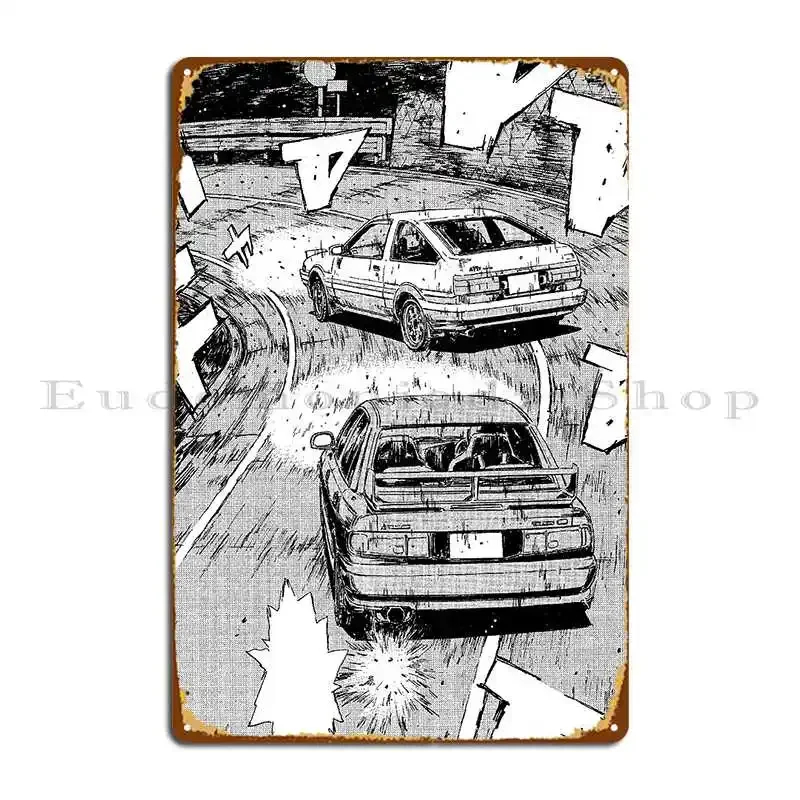 Initial D Ae86 Vs Evo Metal Sign Club Print Club Garage Decoration Cinema Tin Sign Poster