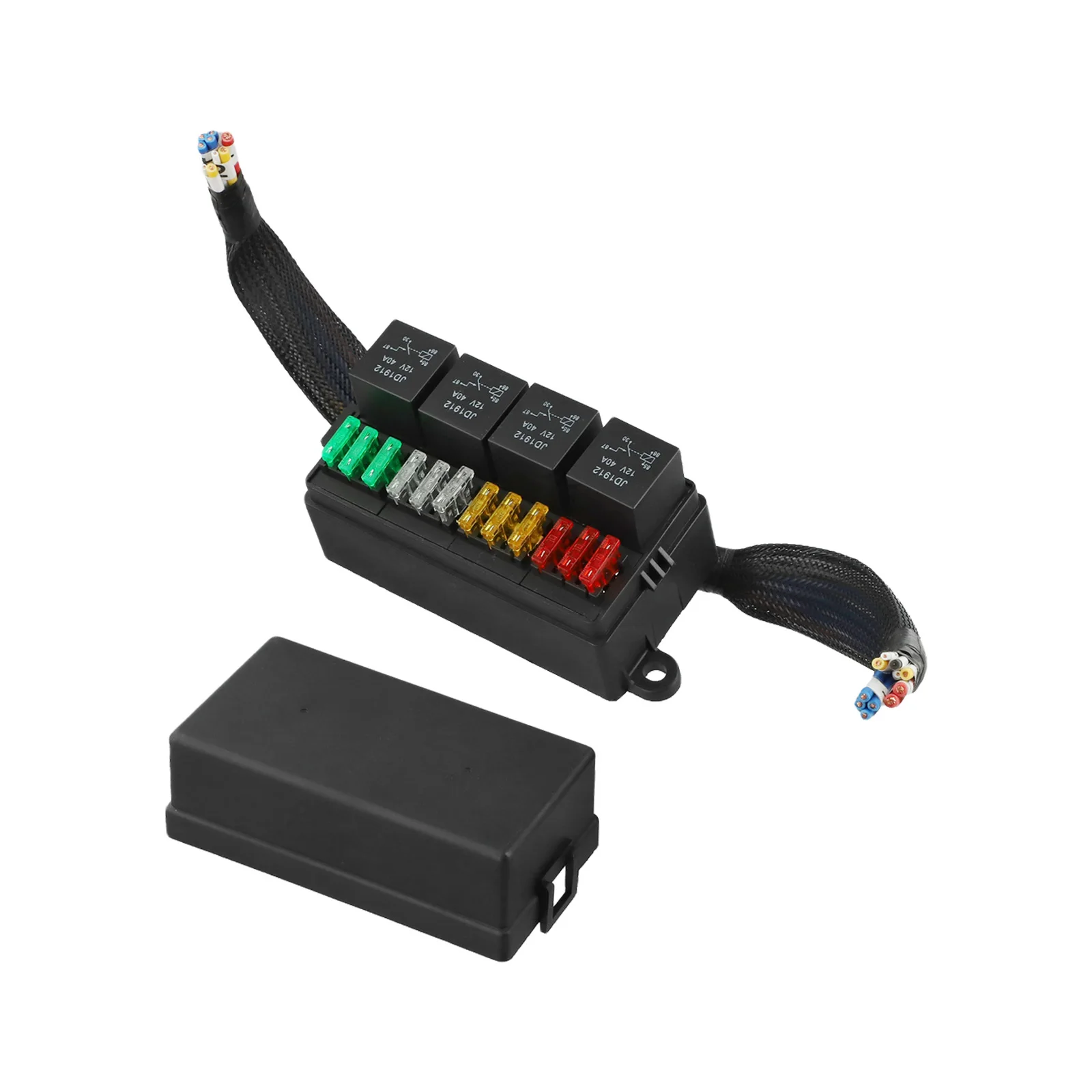 12 Way Fuse And Relay Setup Connector 40A Relay As Shown In The Figure Pre-Wired Relay 12 ATCATO Fuses 4 Relay Capacity