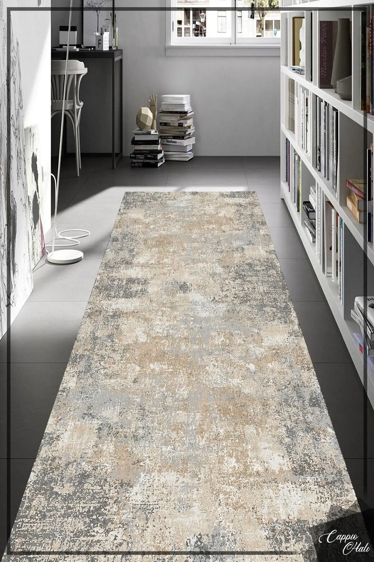 

Dovi gray-cream aging patterned carpet (makİr non-slip leather base)-Cp644