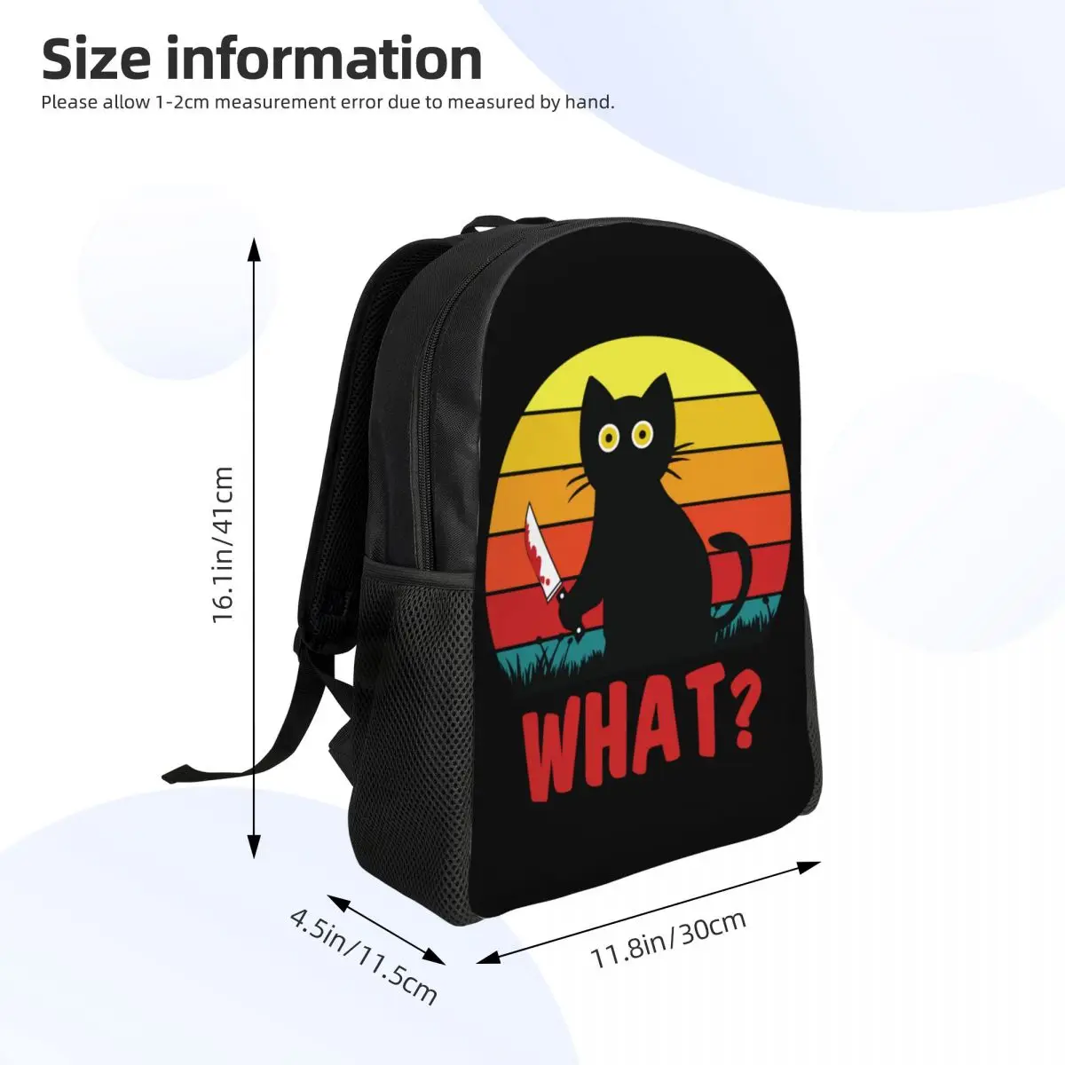 Black Cat What mochilas para niñas y niños, Gato asesino con cuchillo, bolsas de viaje para escuela universitaria de Halloween, bolsa de libros apta para computadora portátil de 15 pulgadas