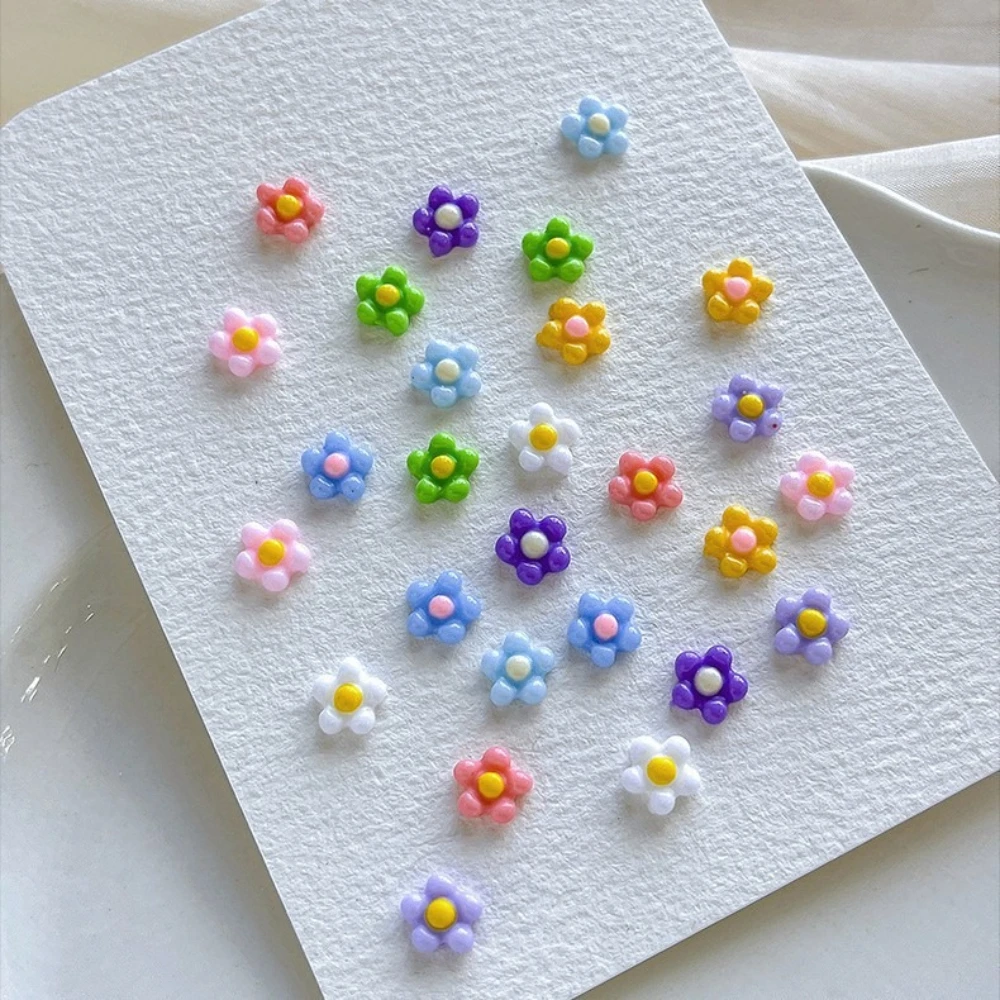 100PCS Colorful Daisy Sunflower Resin Flatback Charms 5 Petal Summer Fresh for Nail Art DIY Manicure Phone Case Wholesale