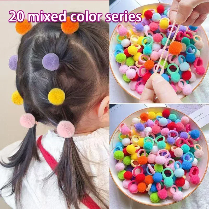 20 stücke Mädchen Bunte Plüsch Ball Elastische Haarbänder Kinder Haar Seile Krawatten Pferdeschwanz Gummibänder Headwear Haar Zubehör Geschenk – Detail 1