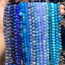 45 Perline di pietra naturale stile Calcedonio blu Pietra preziosa di cristallo Giade Perline di agata Creazione di gioielli Bracciale fatto a mano fai-da-te 15''