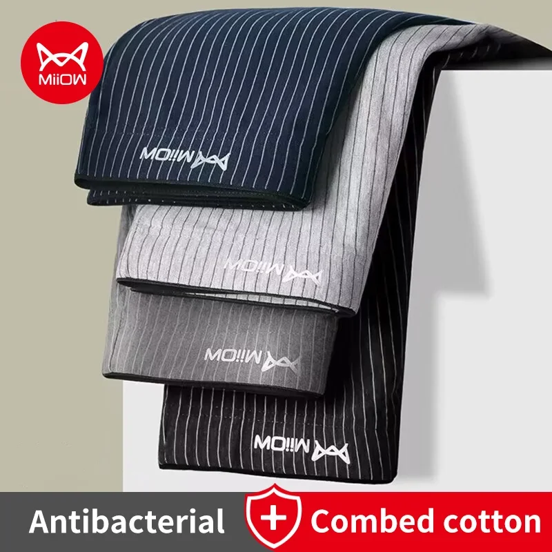 MiiOW 4Pcs Baumwolle männer Boxer Unterwäsche Graphene Antibakterielle Mann Badehose Atmungs Gestreiften Männer Unterhose Boxer Männlichen Höschen