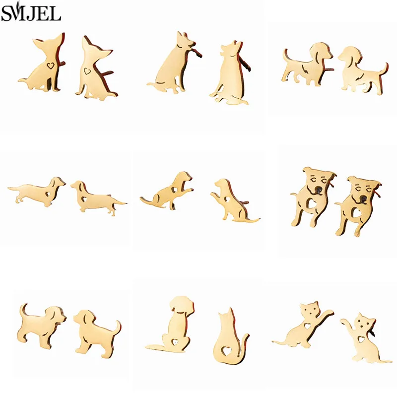 Mini Stainless Steel Dog Cat Stud Earrings for Girls Love My Pet Animal Jewelry Fashion Puppy Kitten Earring Women Birthday Gift
