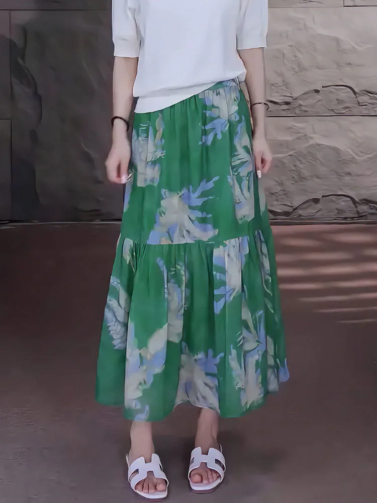 

Новая летняя модная юбка с цветочным принтом, мягкая, струящаяся, эластичная, длинная, с высокой талией, А-силуэт, для повседневной носки