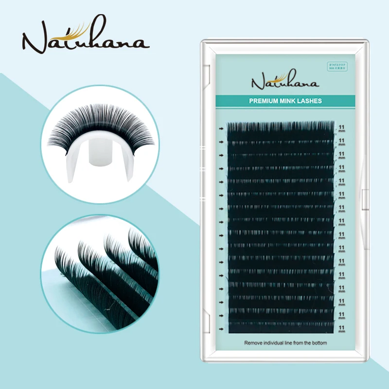 NATUHANA-Extensions de cils en faux vison faits à la main, 16 rangées, courbure B, C, D, Corée, PBT