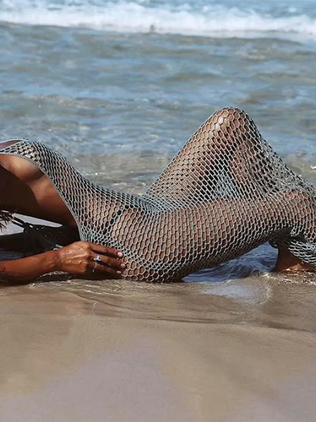 

New 3 Colors Hollow Out See Through Crochet Knitted Tunic Beach Cover Up Cover-ups Beach Dress Beach Wear Beachwear Female K4196