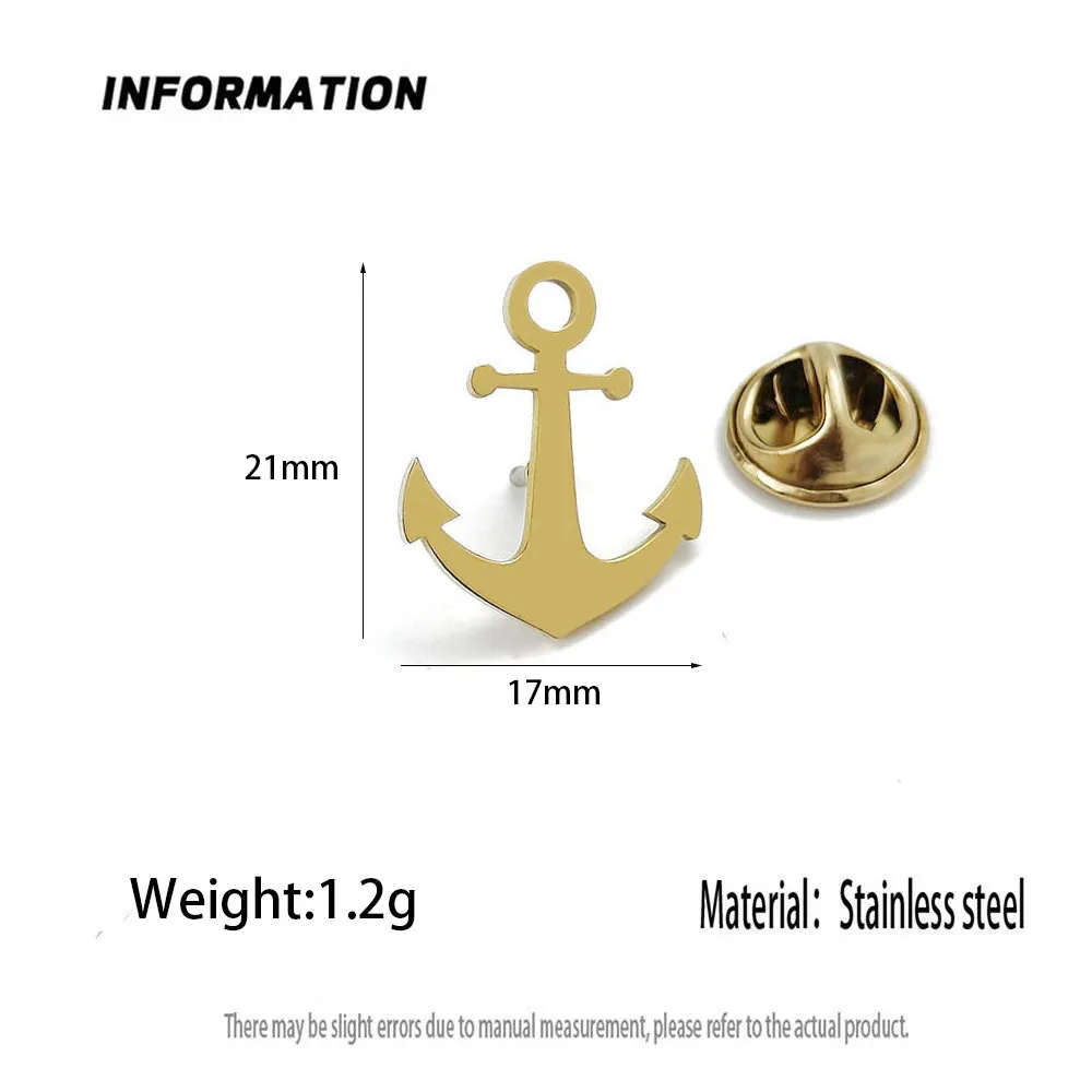 Metal stud brooch. Ship anchor stainless steel brooch. Universal nameplate badge. A delicate and small gift.