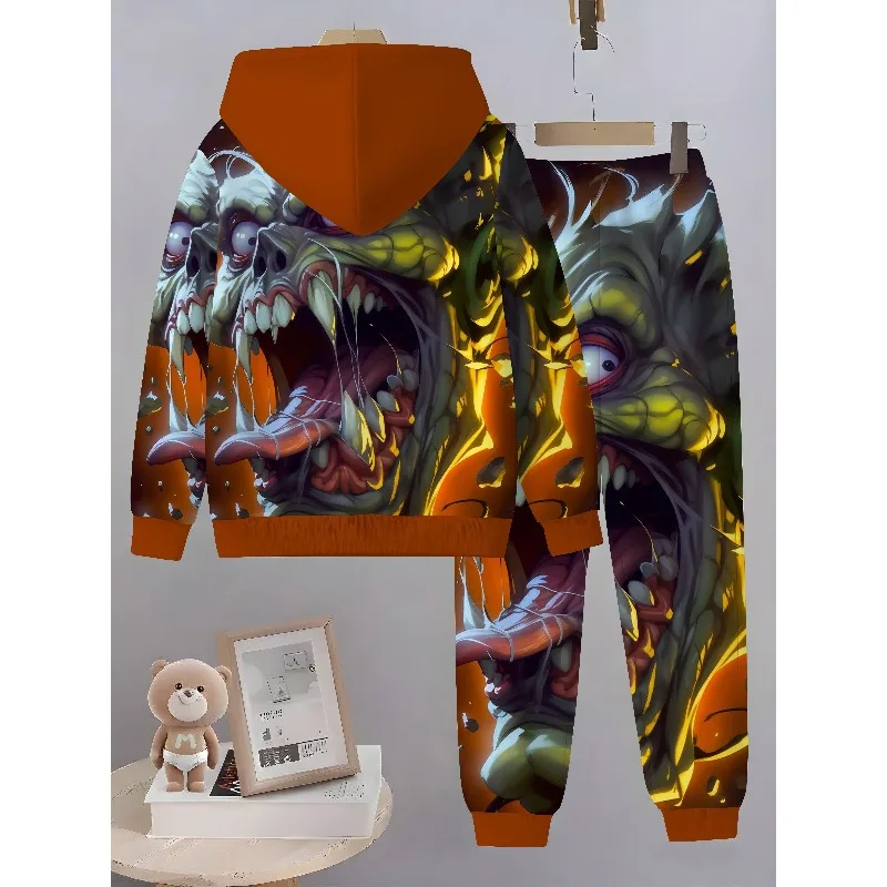 2025 Robot and Automotive 3D Pattern Printing Trend 2-piece Comfortable Long Sleeve Hoodie and Casual Sports Pants