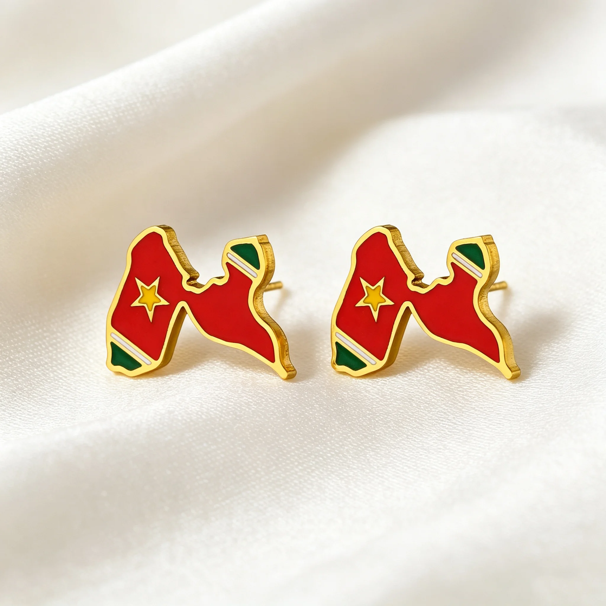 Stainless Steel Reunion Guadeloupe Guyana Martinique Map Flag Stud Earrings Enamel National Jewelry Patriotic Earrings Gift
