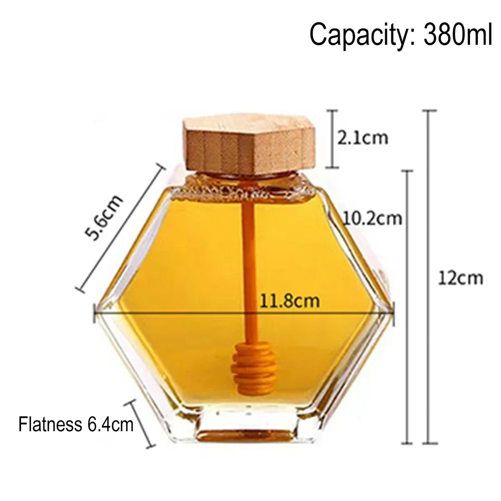 100/220/380ML Hexagonal Glass Honey Bottle Wooden Stirring Rod Honey Packaging Bottle Honey Bottle Container Jar