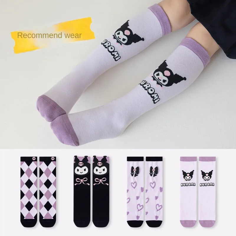 Girls Cute Sanrioed Kuromi Purple Knee Long Socks Kawaii Cartoon Anime Kuromi Children Toddler Middle Tube Socks Gift