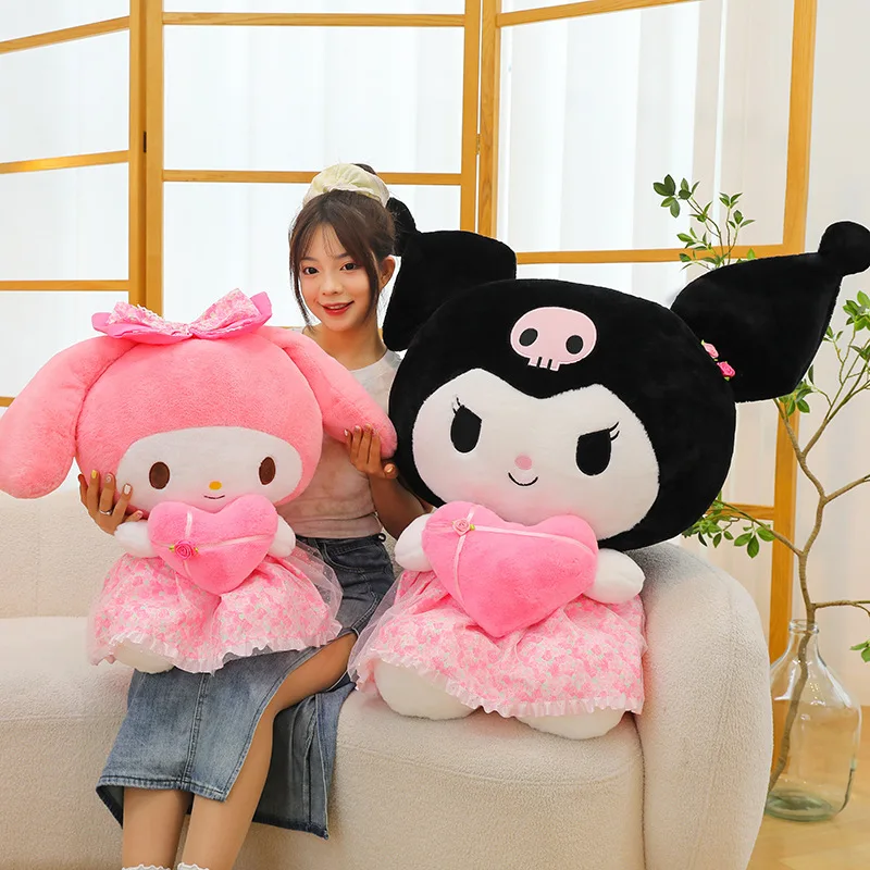 MINISO 24 سنتيمتر أنيمي اللعب Kawaii Kuromi Mymelody الملونة أفخم الحب سلسلة دمية محشوة أفخم استرضاء دمية عيد ميلاد هدايا عيد الحب