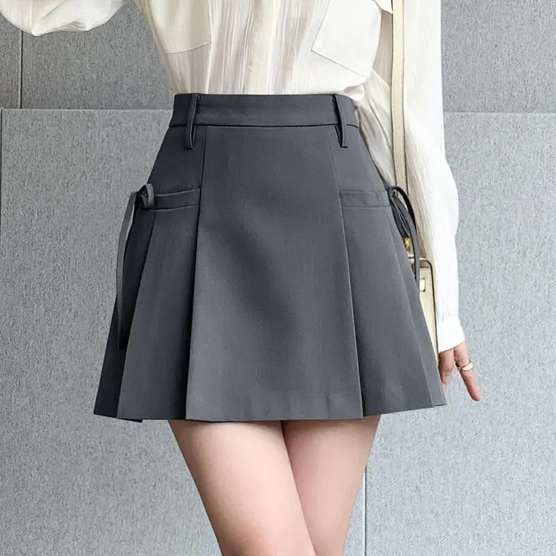 Mini Skirts Women Preppy Style Pleated Chic Solid New Springr Bow High Waist Simple Ulzzang All-match Schoolgirls Casual Fashion