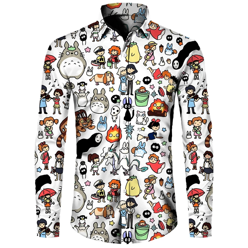 الرجال قميص طويل الأكمام اليابان أنيمي Harajuku y2k الملابس مضحك ثلاثية الأبعاد اللوحة تي شيرت مطبوع موضة التلبيب بلوزات فضفاضة للجنسين قمصان